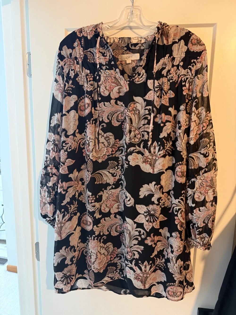 LOFT Black Floral Paisley Tunic Dress